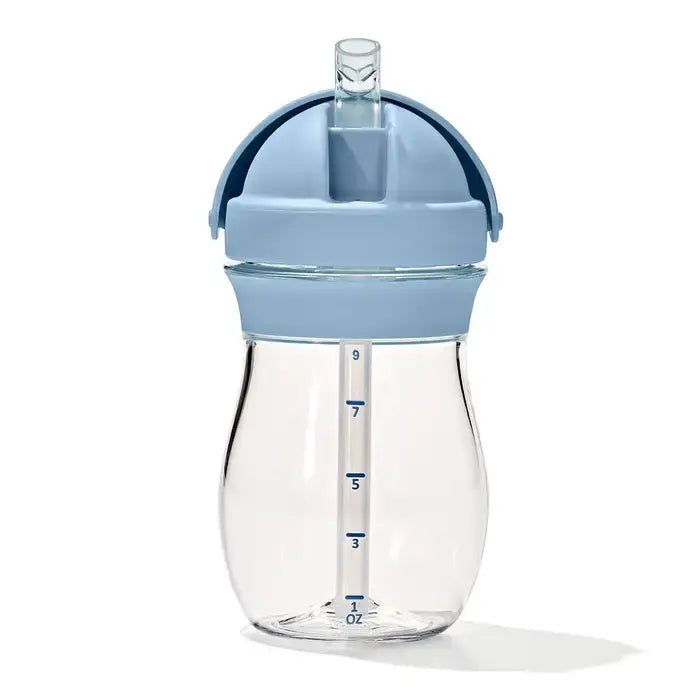 OXO Tot Transitions straw cup 9 oz in blue with spill-proof lid