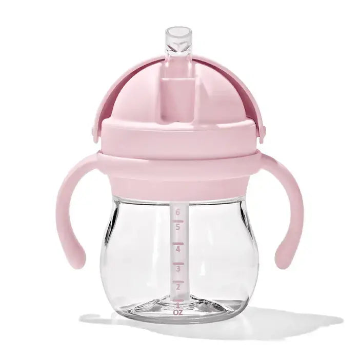 Oxo Tot Transitions straw cup, 6 oz, with removable pink handles.