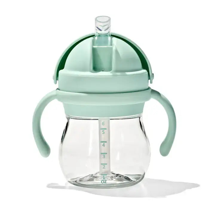 OXO Tot Transitions 6 oz straw cup with removable mint-green handles