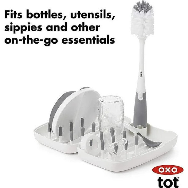 OXO Tot Travel Drying Rack and Brush gray; compact drying rack for bottles, cups and utensils