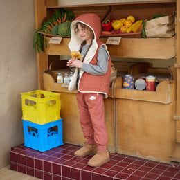 Petite Revery Cozy Crumbs Reversible Fleece Vest - Blueberry