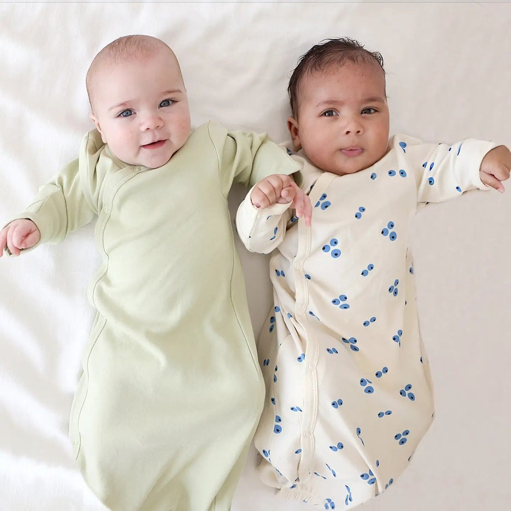 Parade Organic Gowns Signature Prints Baby Gowns in mint green and cream with blue prints