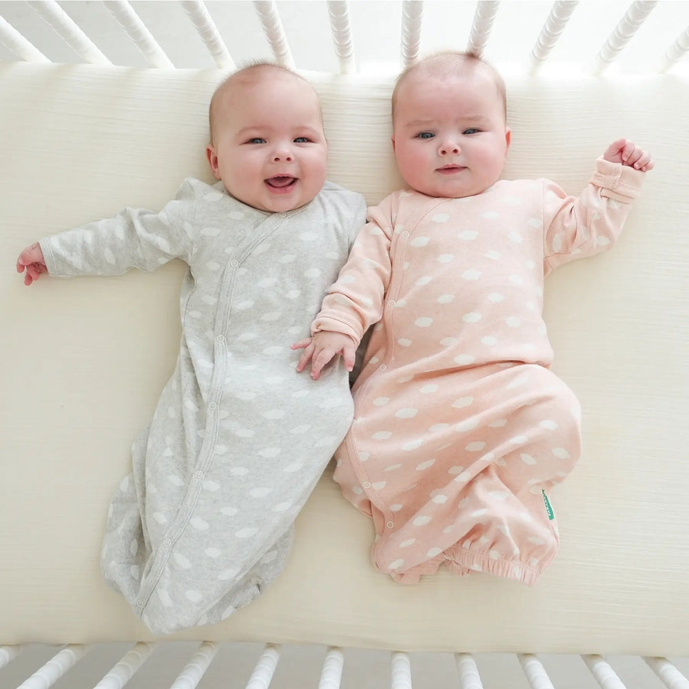 Parade Organic Gowns Signature Prints Baby Gowns in Gray and Pink with white cloud pattern