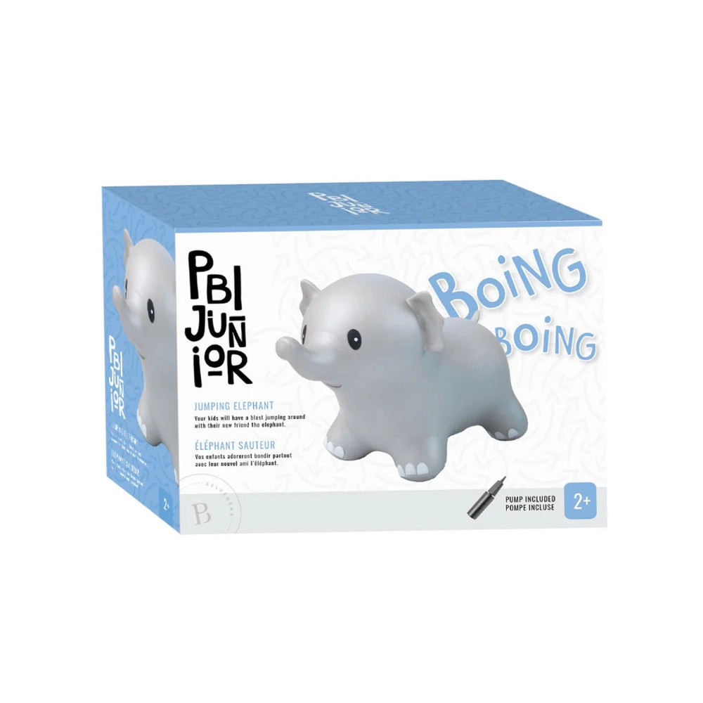 PBI Junior Jumping Elephant riding toy box with gray elephant figure and included pump for ages 2+