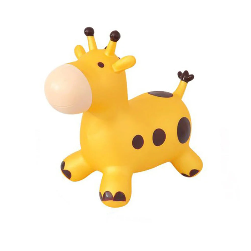 PBI Junior Jumping Toy Giraffe yellow riding toy for toddlers with black spots and rounded hooves