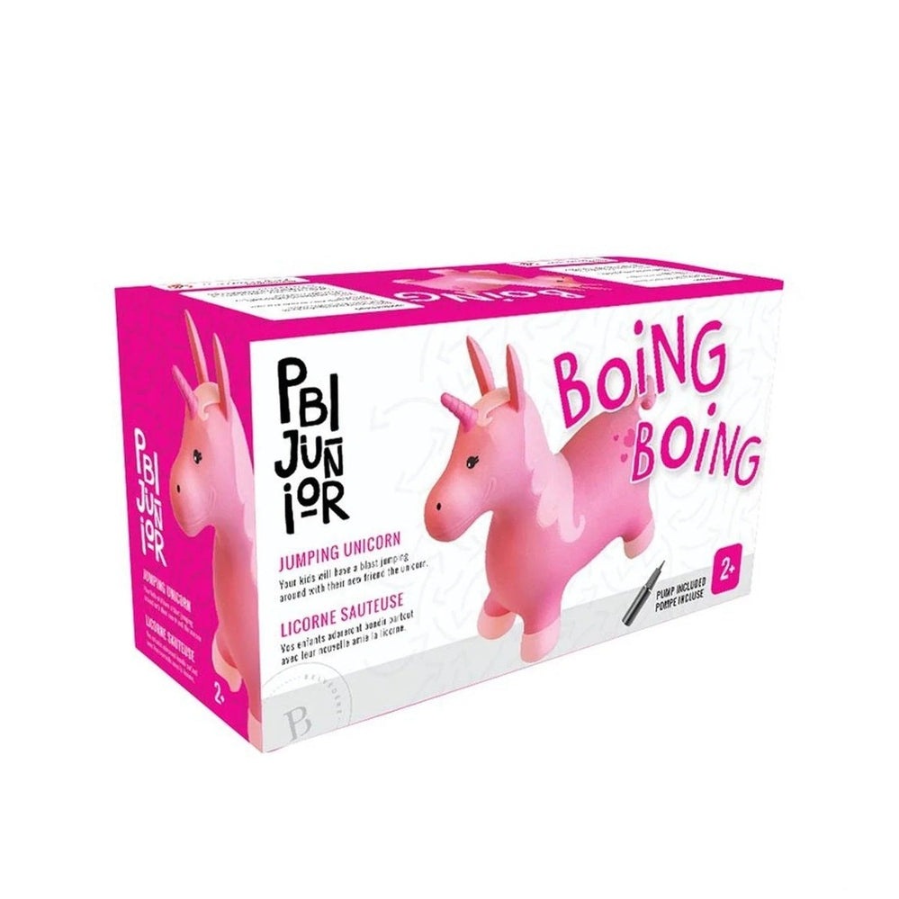 PBI Junior Jumping Toy Unicorn riding toy, pink unicorn with pump included for ages 2+, riding toy