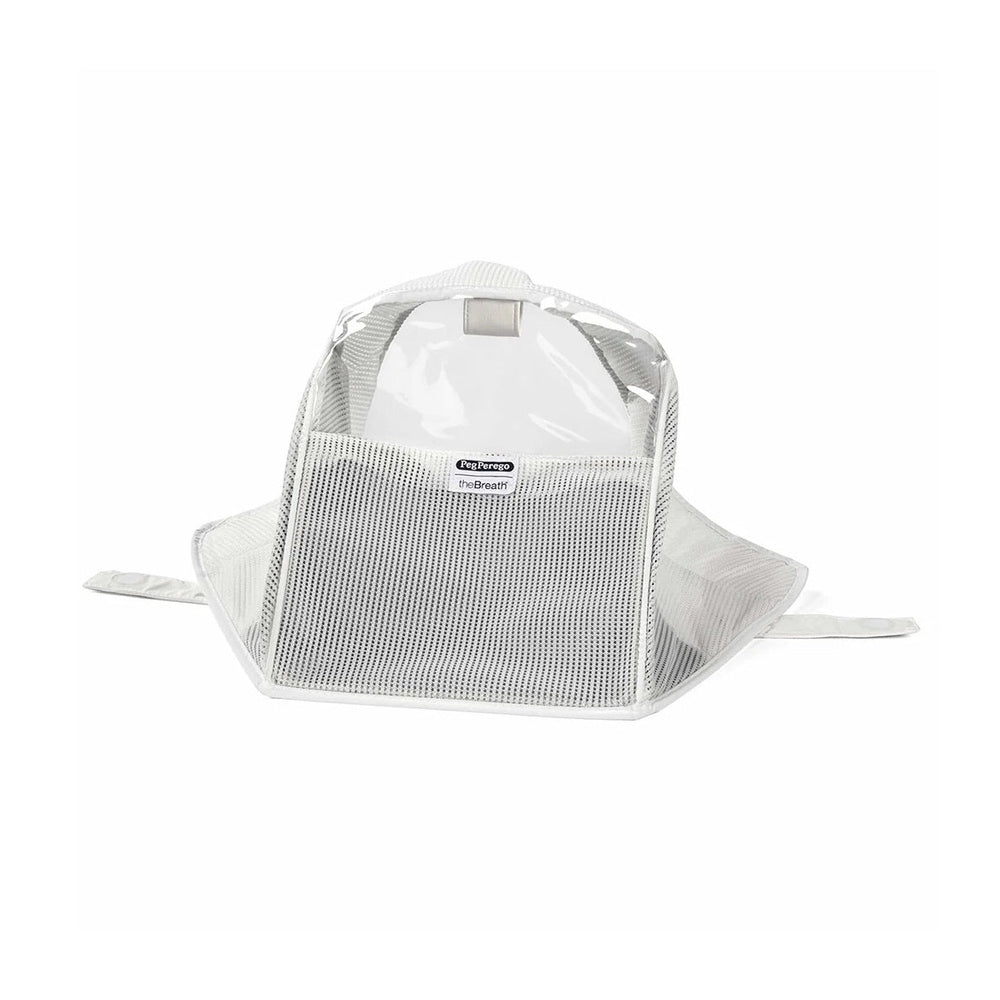 Peg Perego Breath Canopy for Car Seat, white mesh with clear top, ventilates while shielding baby.