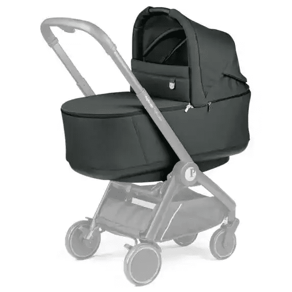 Peg Perego City Loop Stroller Bassinet with Stand in dark gray, bassinet secured on stroller frame.