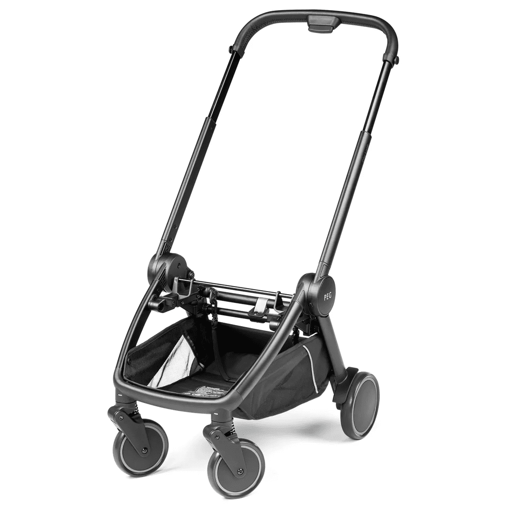 Peg Perego City Loop Stroller Chassis in gray with tall handle, four wheels, and under-basket ready to accept a seat