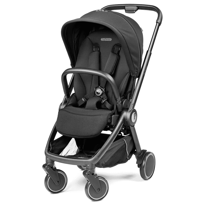 Peg Perego City Loop Stroller Seat in black with padded 5-point harness, sun canopy, and push handle.