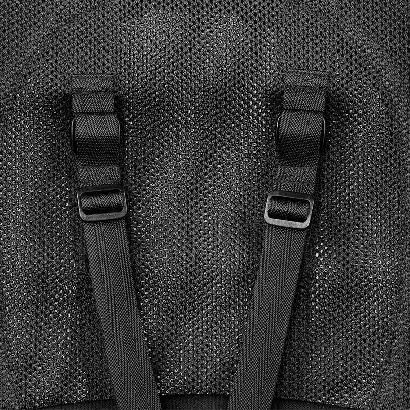 Peg Perego City Loop Stroller Seat in black mesh fabric with adjustable straps and buckles.