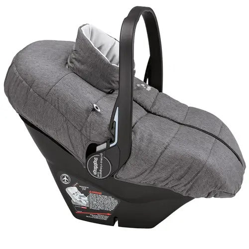 Peg Perego Igloo Car Seat Cover in grey snugly envelops an infant car seat, keeping baby warm and comfy.