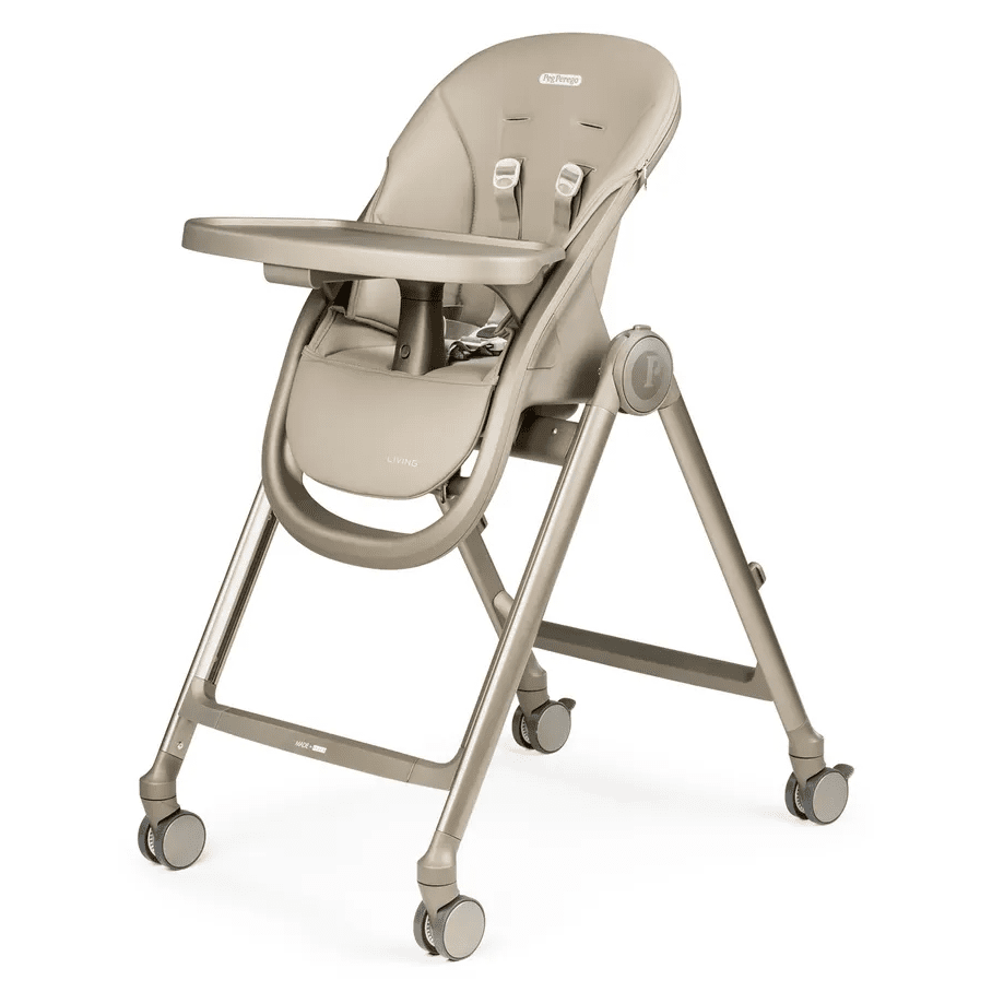 Peg Perego Living High Chair in beige with removable tray, wheels, folding frame