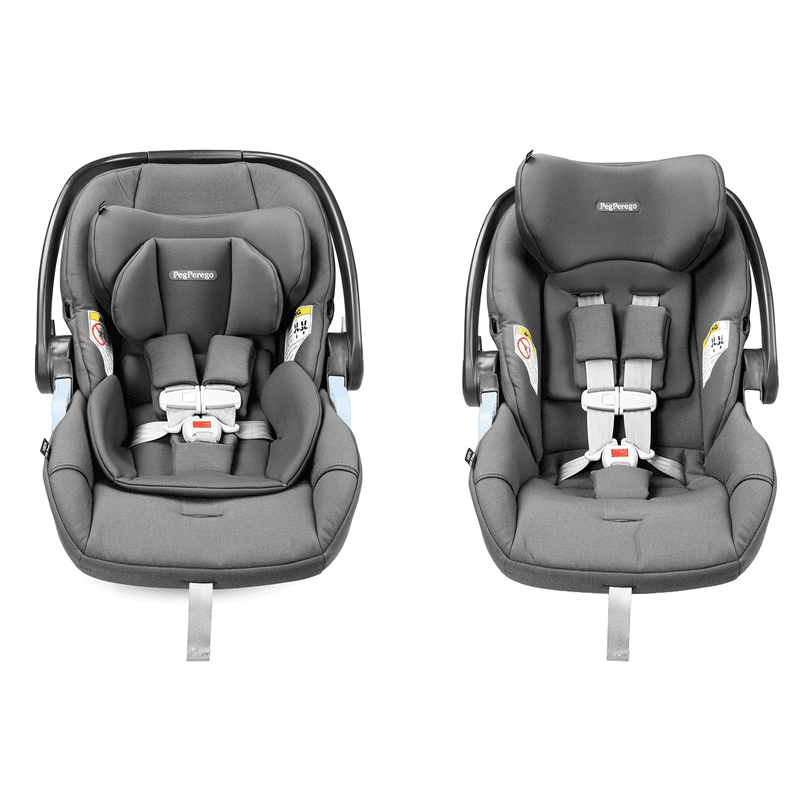 Peg Perego Primo Viaggio Lounge Infant Car Seat Recline in gray, shown side by side.