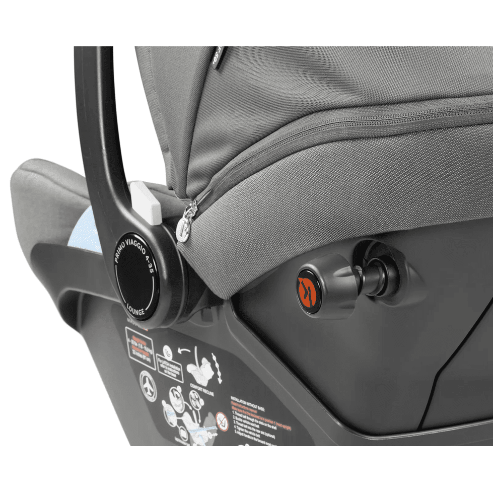 Peg Perego Primo Viaggio Lounge infant car seat base in gray with recline knob and brand logo