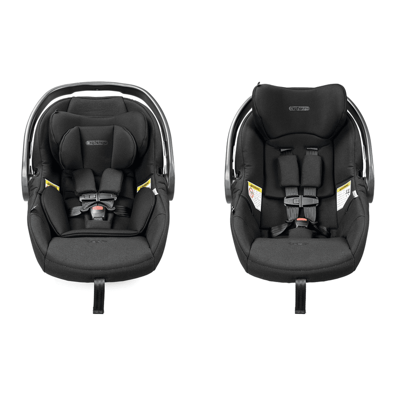 Peg Perego Primo Viaggio Nido infant car seats in black, two units shown with five-point harnesses and head support.