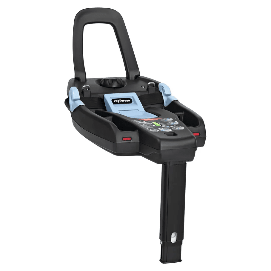 Peg Perego Primo Viaggio Nido infant car seat base in black with blue locking arms and mounted post.