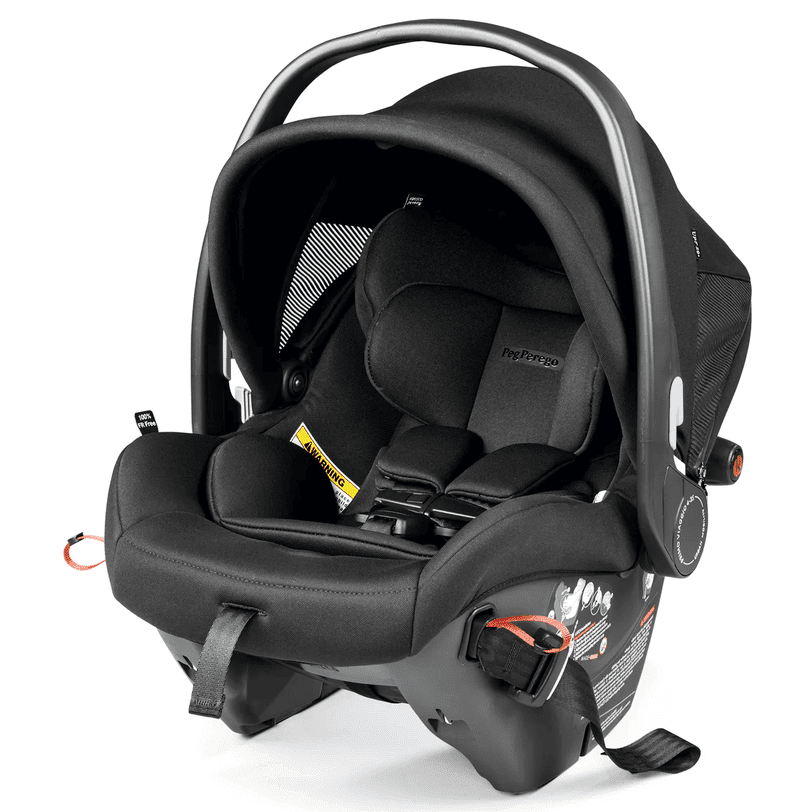 Peg Perego Primo Viaggio Urban Mobility infant car seat in black with padded headrest and carry handle.