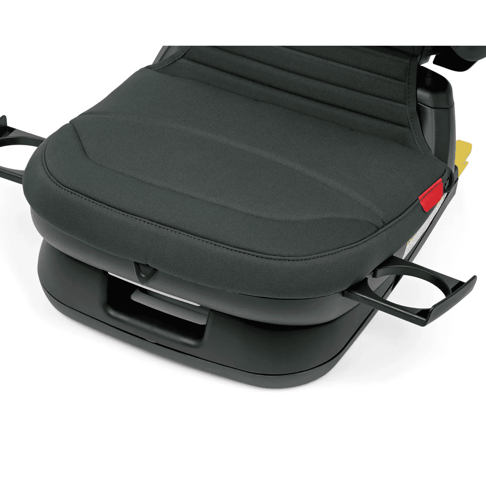 Peg Perego Viaggio Flex 120 Booster Seat in dark green, shown attached to base with side armrests.