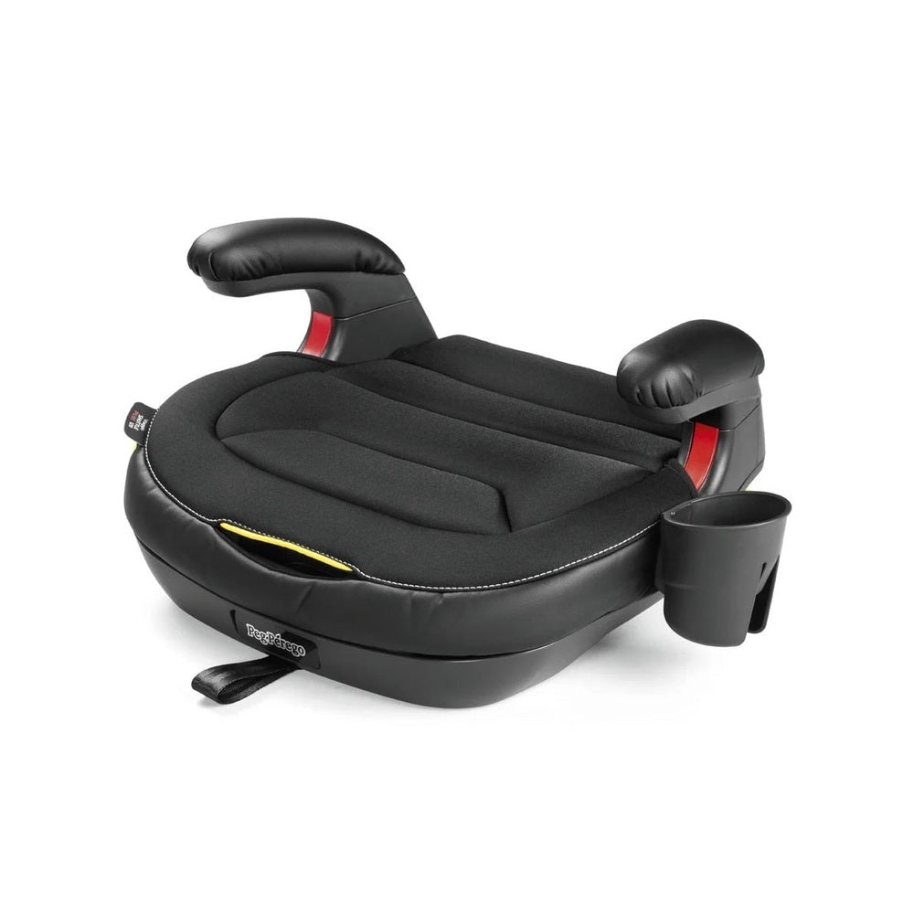 Peg Perego Viaggio Shuttle Plus 120 booster seat in black with side cup holder and contoured seating.