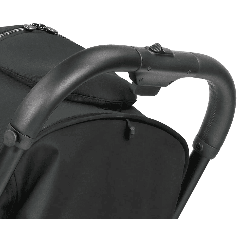 Peg Perego X-Country Travel Stroller, black curved handle with adjustment button, sturdy frame