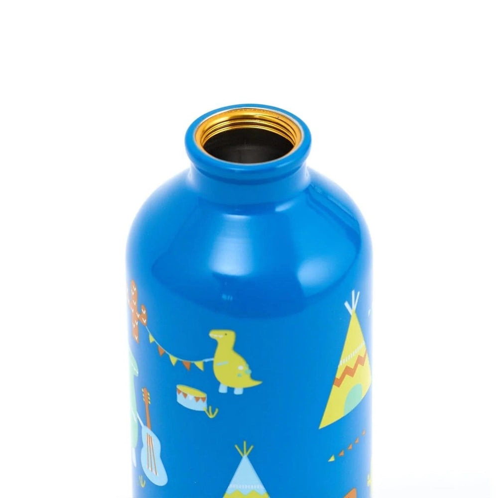 Penny Scallan stainless steel drink bottle for kids, blue with dinosaur and teepee print