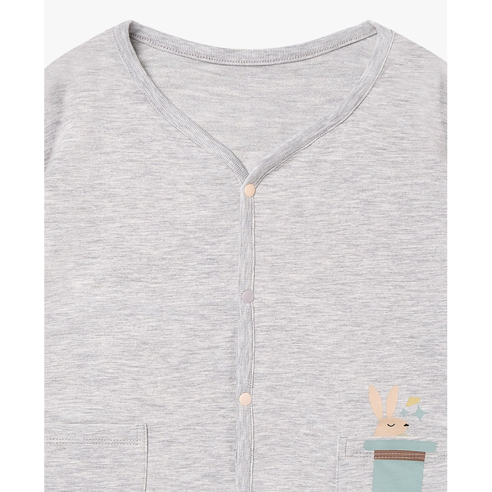 Petite Revery Bamboo Cotton Long Sleeves Cardigan - Fog Grey