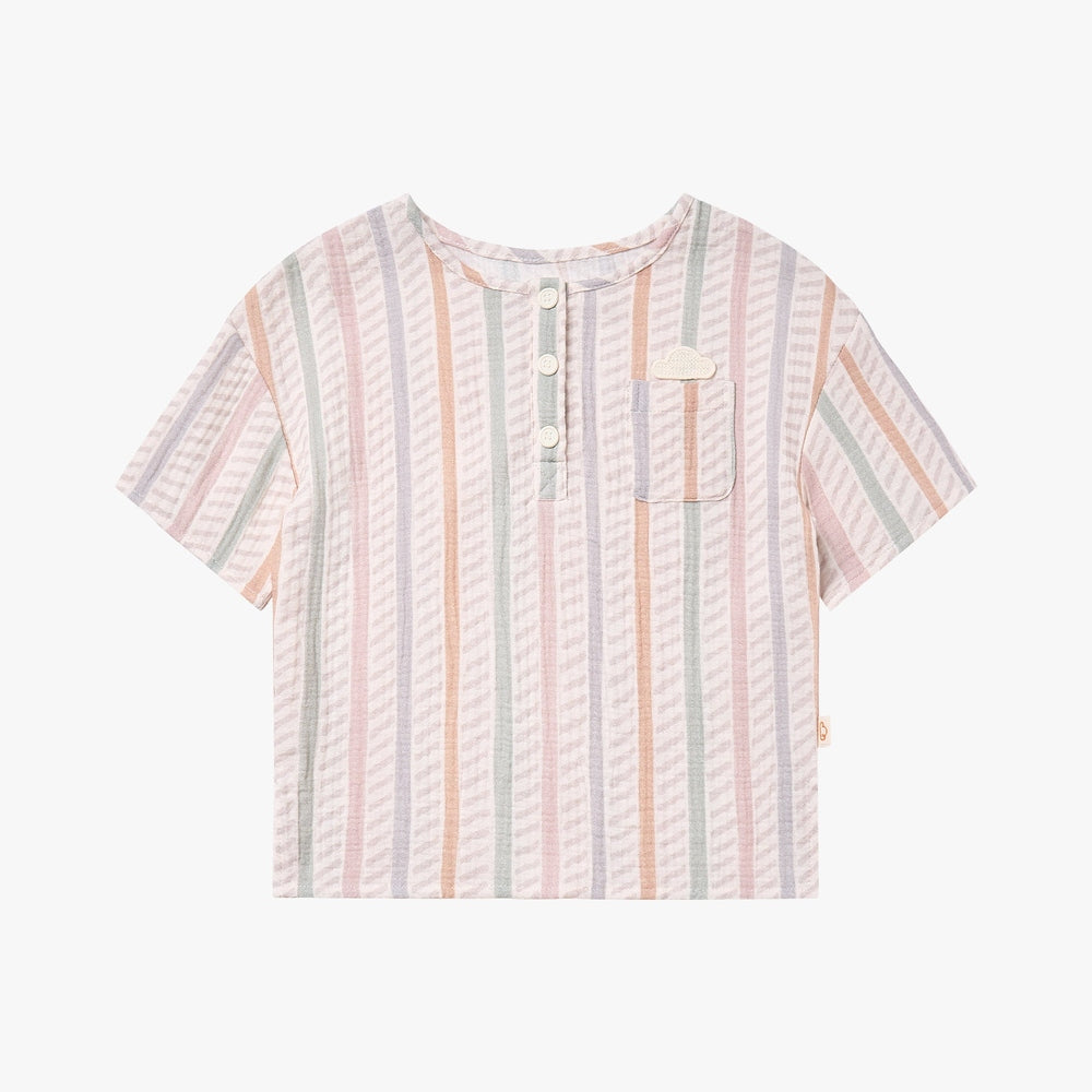 Petite Revery Bamboo Cotton Short Sleeve Tee - Caramel Stripes
