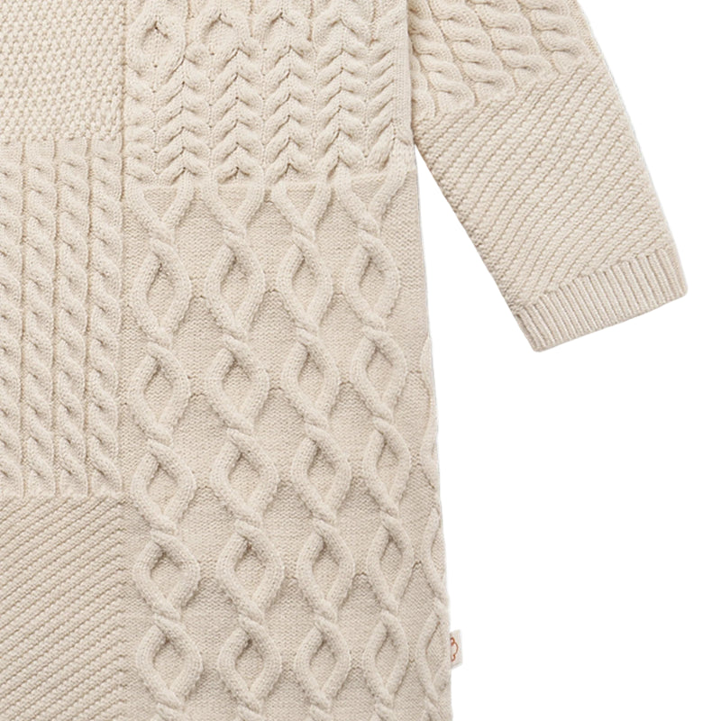Petite Revery cotton knit dress cloud beige with chunky cable knit and long sleeves