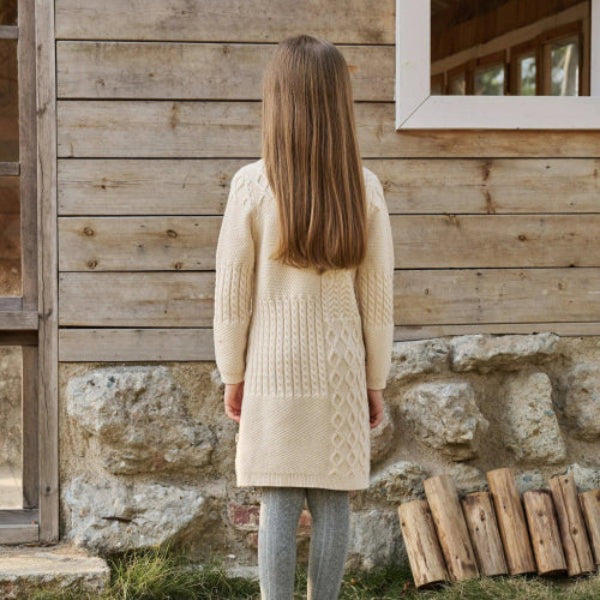 Petite Revery cotton knit dress Cloud for babies and toddlers, cream color, back view