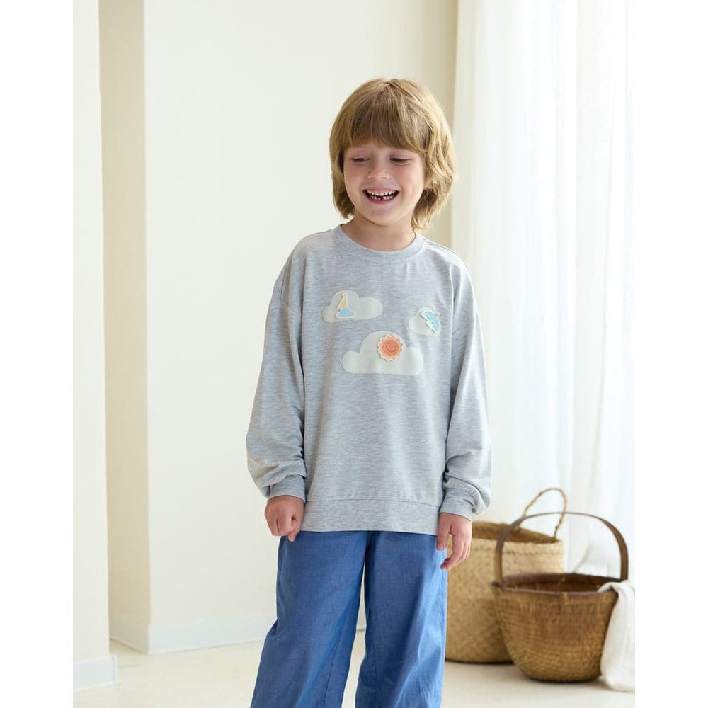 Petite Revery French Terry Drop Shoulder Long Sleeve Sweatshirt Fog Grey