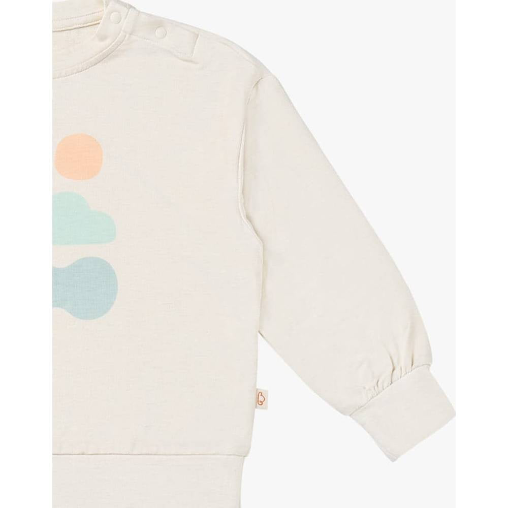 Petite Revery French Terry Drop Shoulder Long Sleeve Sweatshirt Jet Stream cream; shown flat with shoulder snaps and pastel print.