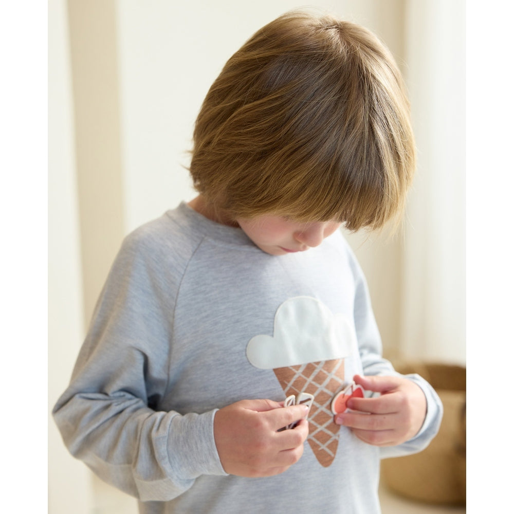 Petite Revery raglan long-sleeve sweatshirt in fog grey with ice cream cone graphic