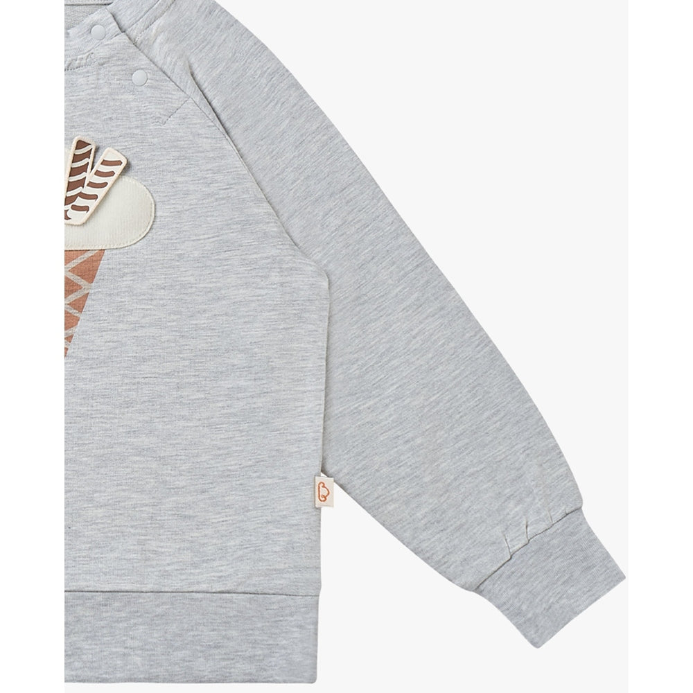 Petite Revery raglan baby sweatshirt in fog grey French terry with ice cream applique
