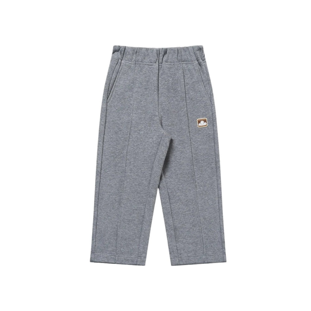 Petite Revery slate grey French terry wide-leg pants with small logo patch