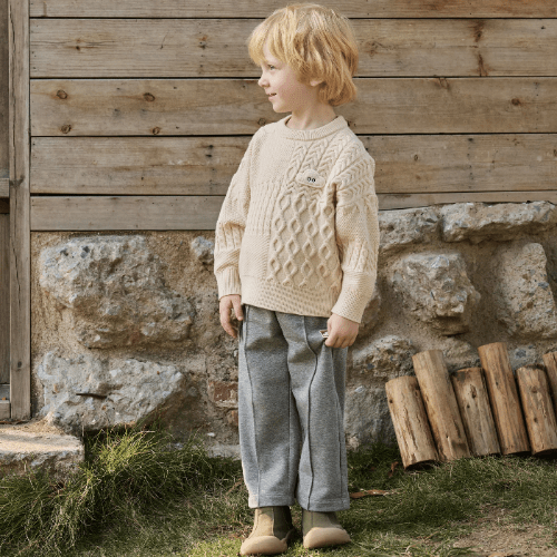 Petite Revery slate grey French Terry wide-leg pants for babies and toddlers