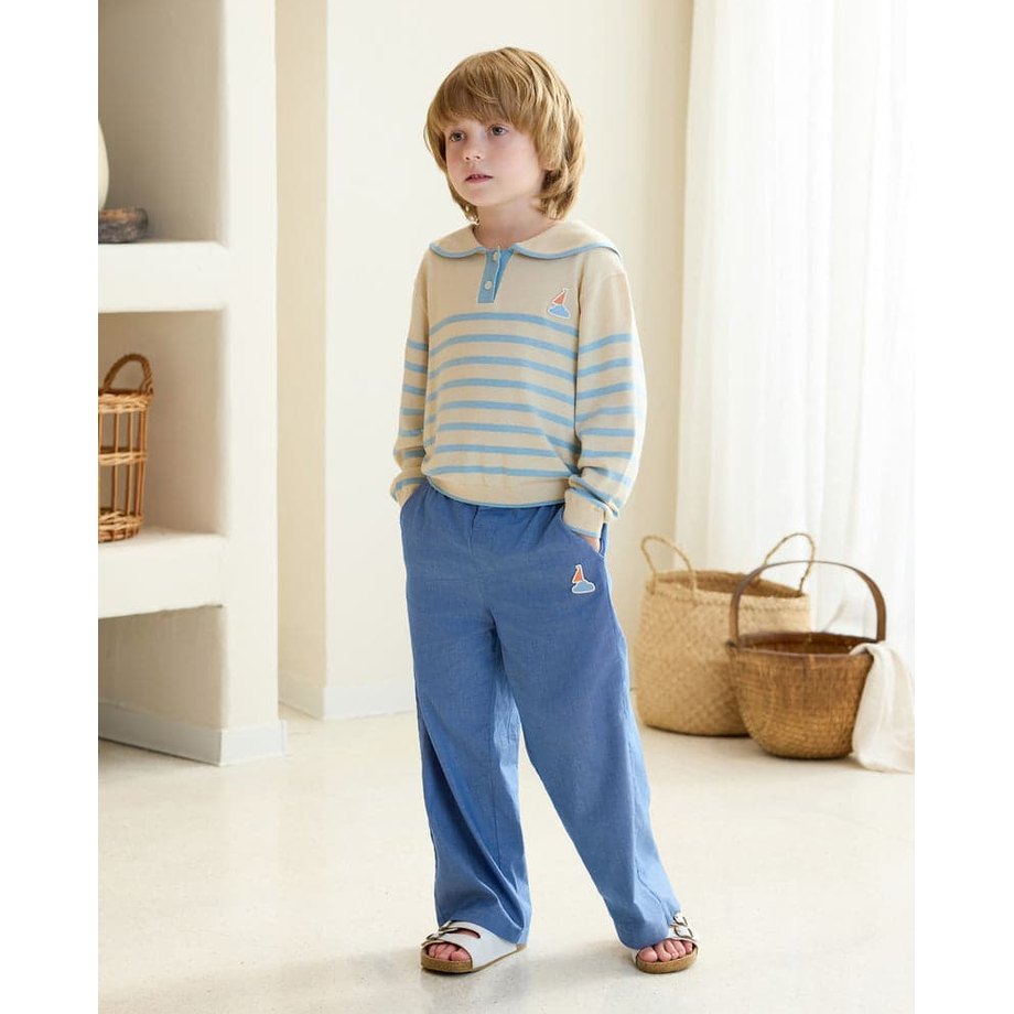 Petite Revery Knit Sweater Seastripes on a toddler;