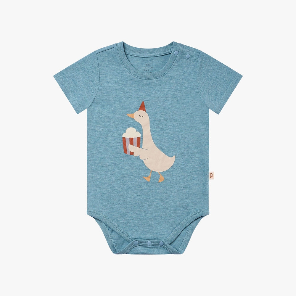 Petite Revery Onesie Meadow Green Popcorn Duck - White Background