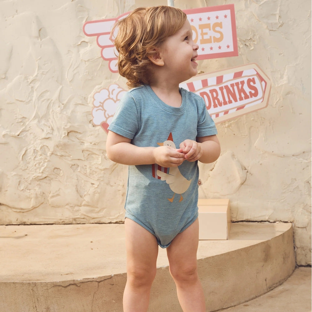 Petite Revery Onesie Meadow Green Popcorn Duck