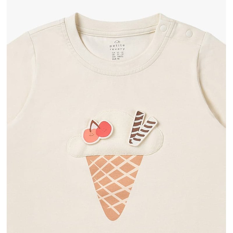 Petite Revery Quick Dry Cooling Cotton Short Sleeve Tee Jet Stream in cream with an ice cream cone applique