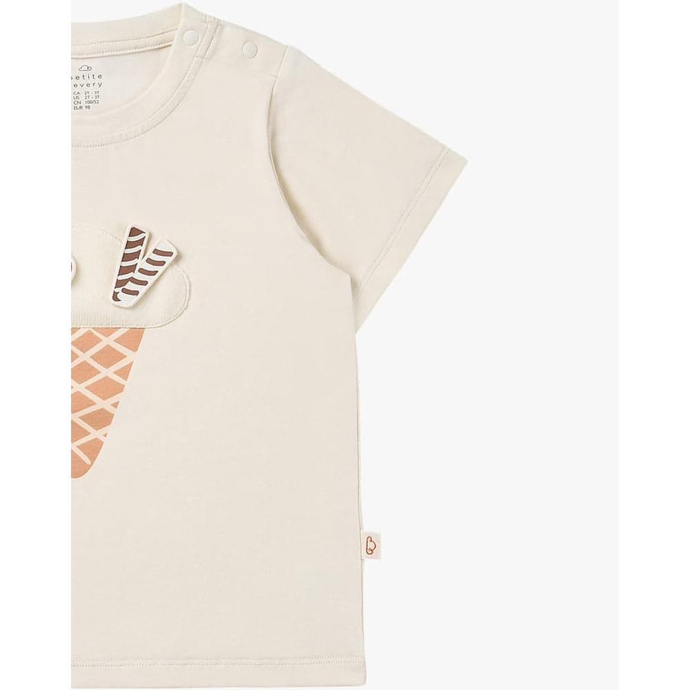 Petite Revery Quick Dry Cooling Cotton Short Sleeve Tee Jet Stream in cream with an ice cream cone graphic.