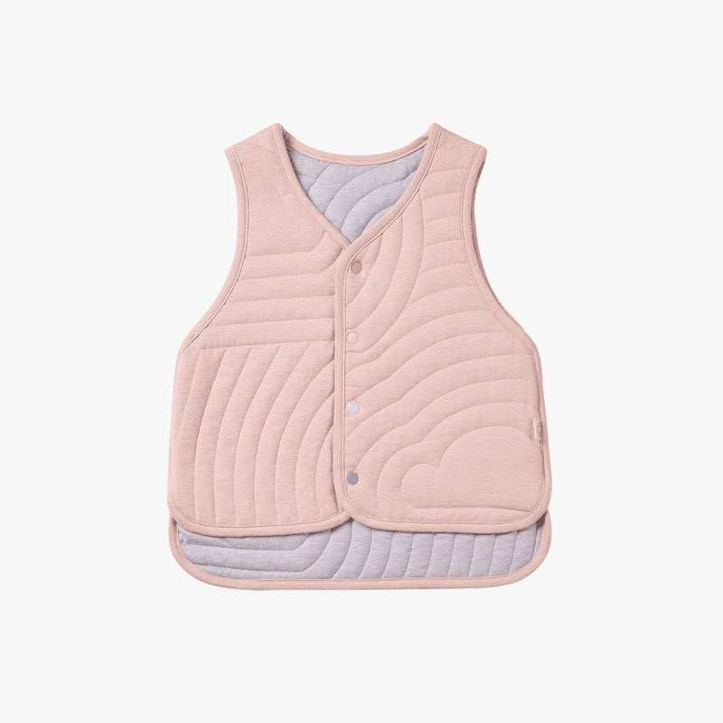 Petite Revery Quilted Cloud Vest Rose Smoke, pink padded sleeveless baby vest with cloud quilt detail and front snaps
