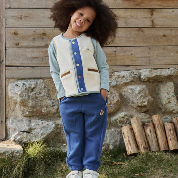 Petite Revery fleece kids pants in deep sea blue for toddlers