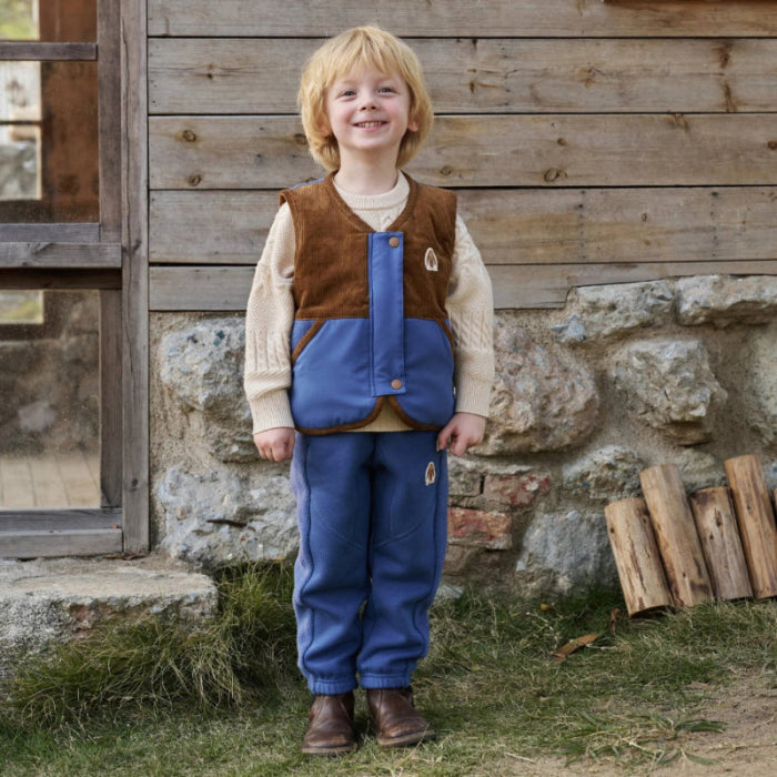 PETITE REVERY kids pants in deep sea blue recycled fleece with elastic cuffs