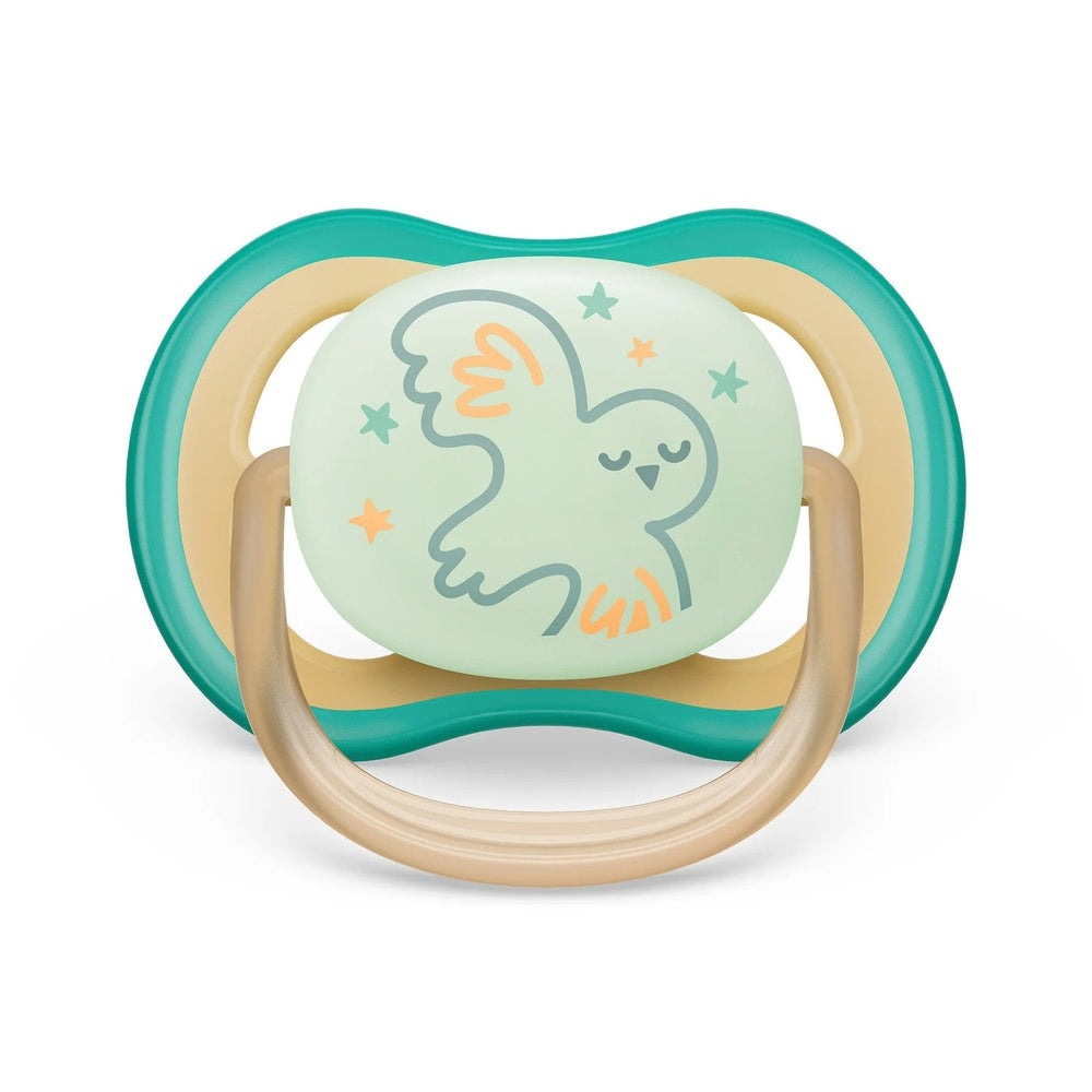 Philips Avent Ultra Air pacifier 0–6M, 2-pack, mint shield with teal frame and sleeping owl design