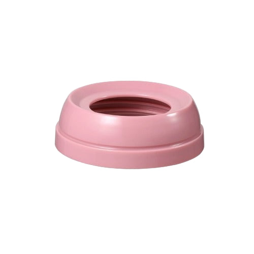 Pigeon pink baby bottle cap, smooth plastic ring shown detached and ready to seal a bottle.