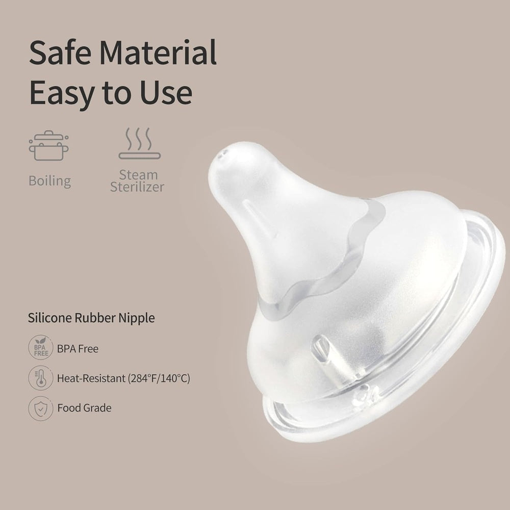 Pigeon Baby Bottle Nipple 1 Pack in clear silicone, BPA free and heat-resistant, shown with its wide base for easy feeding.