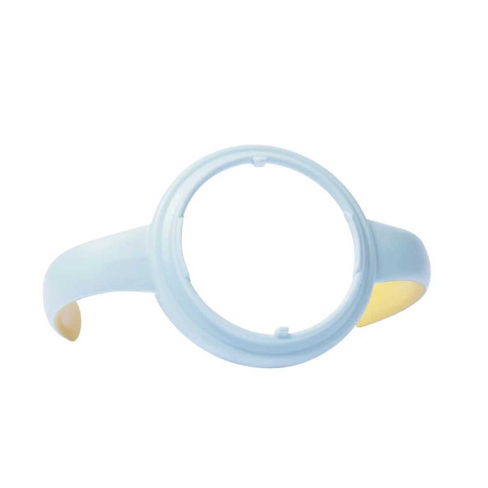 Pigeon Bottle Handle in light blue with two curved handles for easier grasping by babies.