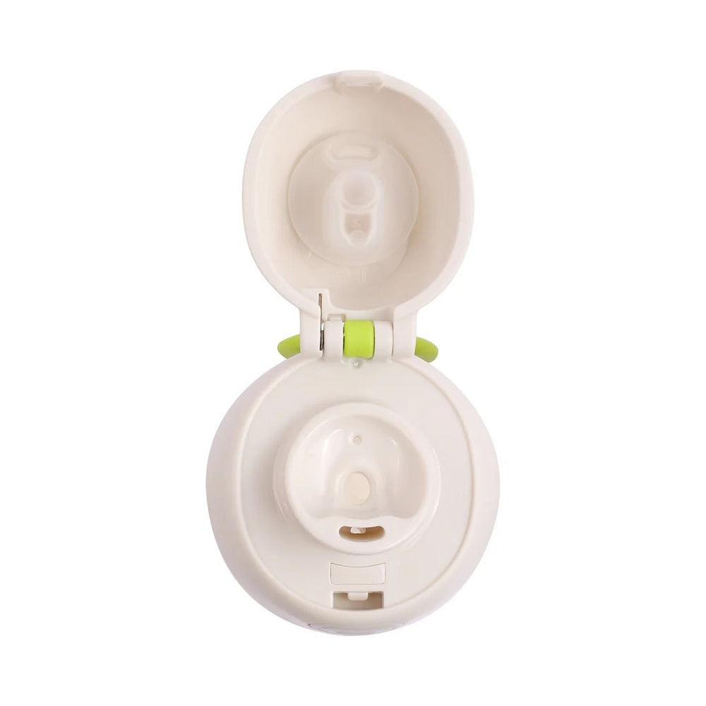 Pigeon Double Port PPSU Drinking Cup 36M+, white with lime-green latch, open lid showing dual spouts.