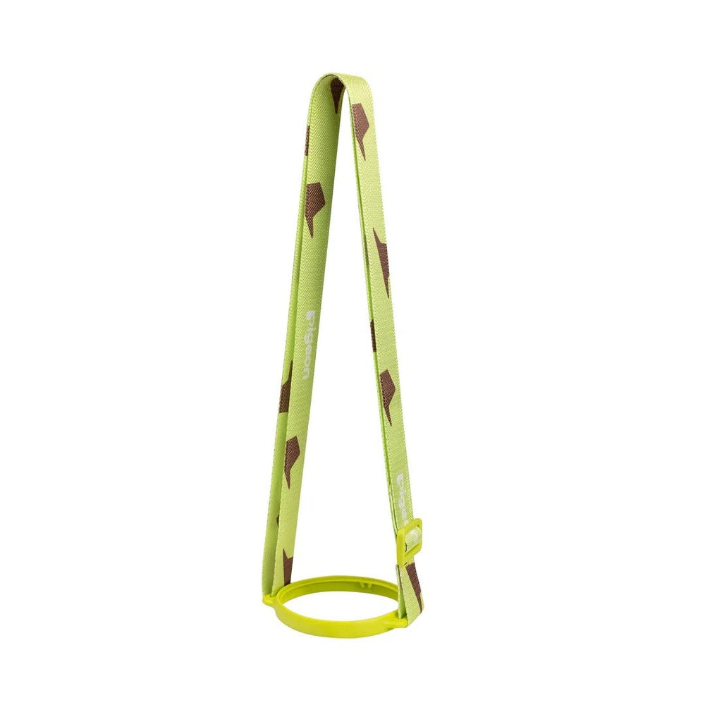 Pigeon Double Port PPSU Drinking Cup 36M+ with lime-green strap and yellow base ring held upright.